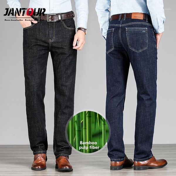 

autumn winter business cotton jeans man casual trousers straight high waist loose classic work overalls pants male big size 421, Blue