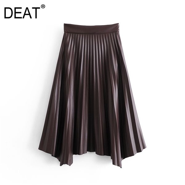 

deat] 2020 spring autumn new fashion tide high waist solid color temperament women loose pu leather pleated skirt 13a795 y1214, Black