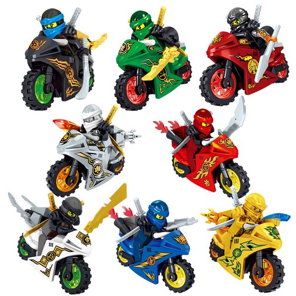 

8pcs ninjago motorcycle minifigures set mini figures ninja building blocks toys gift