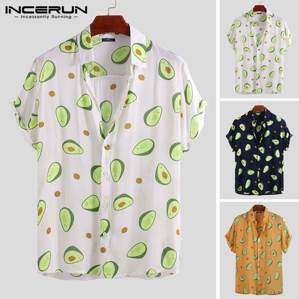 

incerun summer avocado print men shirt turn-down collar short sleeve casual beach hawaiian shirts men streetwear camisa 5xl y200104, White;black