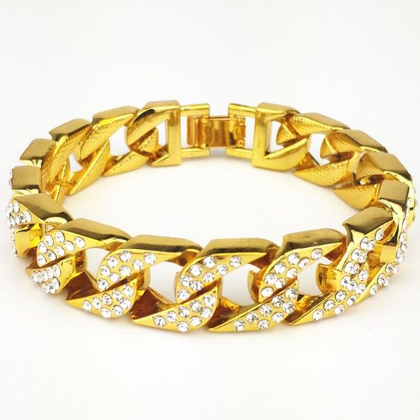 

hip hop miami cuba chain link full zircon 14mm bracelet exaggerated hip hop ice out men's chain jewe wmtikf, Black