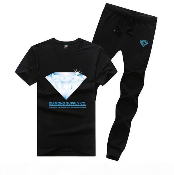 

r2411 s-5xl men's diamond supply set cotton t shirts + long pants skateboard solid hip hop letter leisure tracksuits, Gray