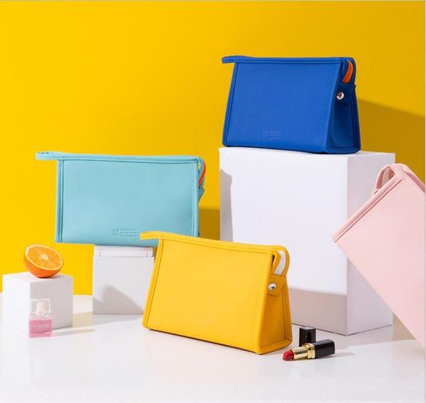 

cosmetic bags & cases pu makeup bag women wash travel organizer multi-function solid color long big space