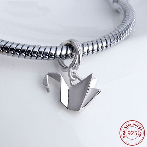 

simple jewelry sterling silver s925 bracelet beads paper crane white loose charms beads diy pendant accessories, Black