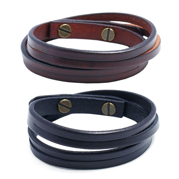 

new simple two circle leather bracelet men's jewelry fashion versatile punk rock leather bracelet, Silver