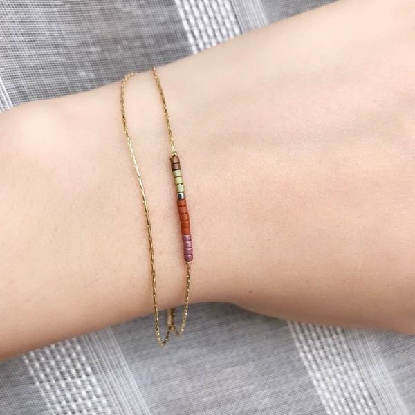

thin double-layer miyuki bracelets for women delica multicolor beads crystal bracelet adjustable gold link chain jewelry gift, Golden;silver