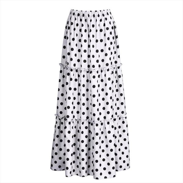 

skirt women fashion high waist polka dot printed skirt loose ruffled pleated long summer beach plus size may 1, Black