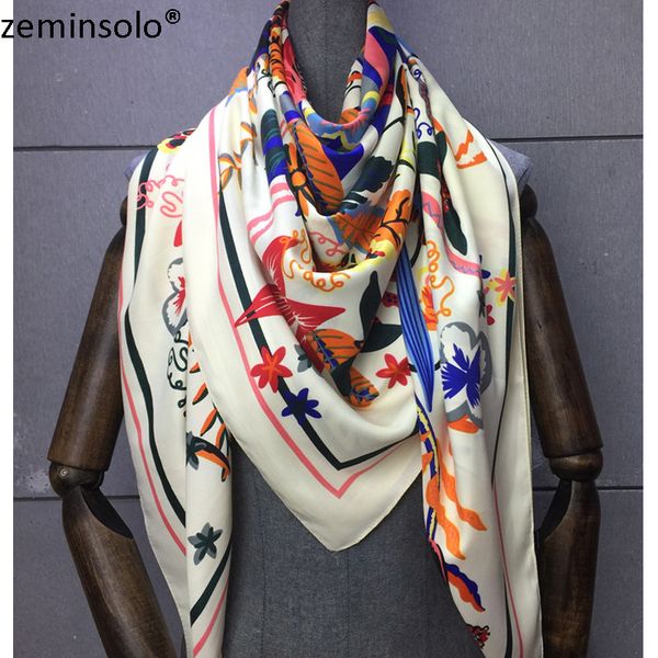 

100% twill silk scarf women print shawl echarpe fourlard femme square scarves for women hijab bandanas bufandas mujer 130*130cm 201021, Blue;gray