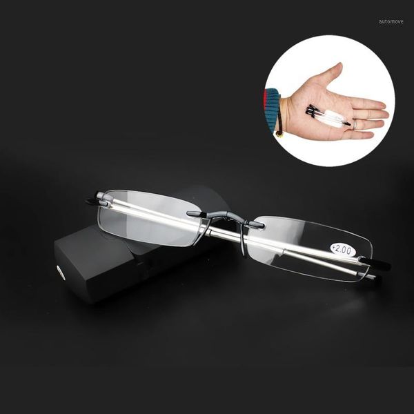 

rolipp slings reading glasses men foldable magnetic box presbyopic glasses rimless frame1, White;black