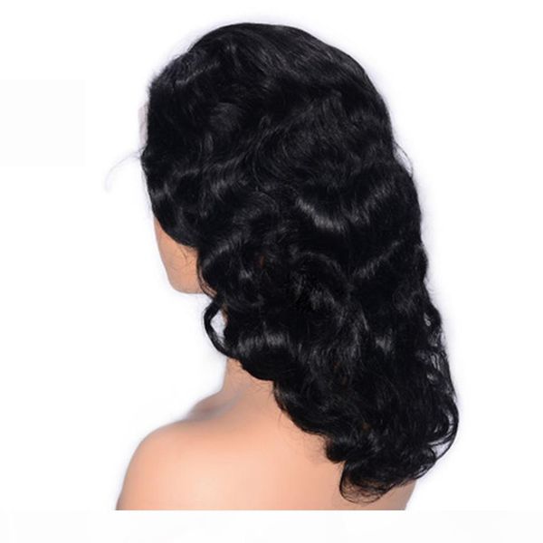 

malaysian virgin hair lace front wig bleached knots medium size swiss lace cap wavy human hair wig for women, Black;brown