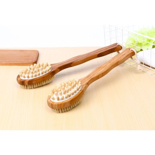 

2 in 1 double sided natural bristles brush scrubber long handle wooden spa shower brush bath body massage brushes back easy clea 24 g2