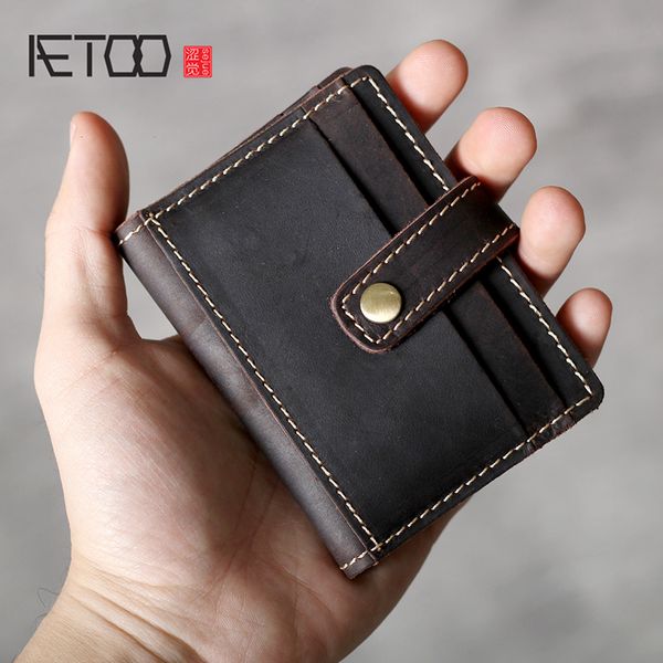 

hbp aetoo multi-card retro head cowhide card bag crazy horse leather handmade practical mini change, Red;black