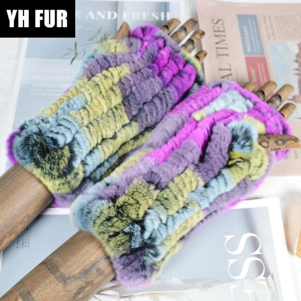 

five fingers gloves 2021 fashion women real knitted rex fur mittens winter warm ladies fingerless fluffy knit mitten, Blue;gray