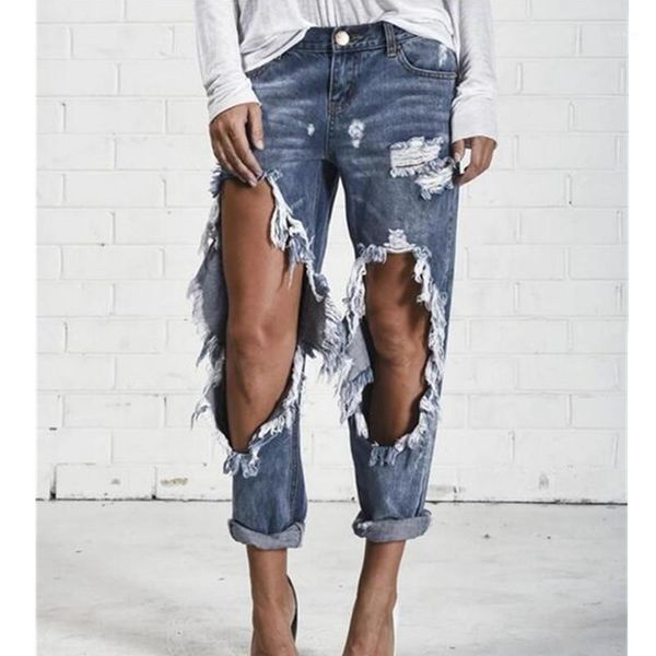 

loose large big hole tassel straight jeans 2020 new boyfriend style woman moustache effect casual denim pants femme jeans1, Blue