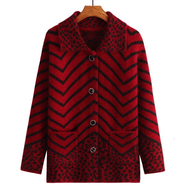 

elegant senior middle-aged knit sweater women new cardigan sweaters spring single-fall-breasted stripe casual jacket r707 etyt, White;black