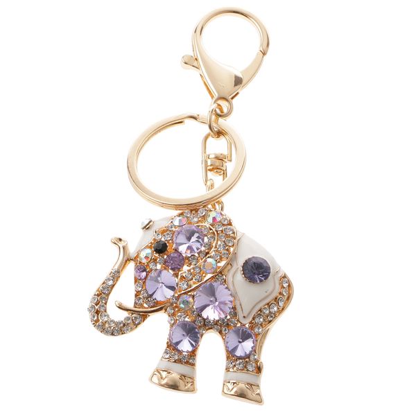

elephant keychain crystal keyring key ring chain purse bag charm pendant keyfob, White