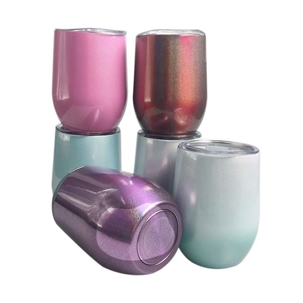 

12oz stainless steel glass rainbow paint thermos coffee mug egg stemless wine tumbler milk portable travel drinking cup a05