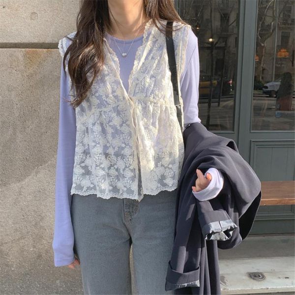 

изысканные сладкое кружево всего совпадение 2020 chic cardigans тонкого летний жилет горячих нежные рукавов женщины cute жилеты, Black;white