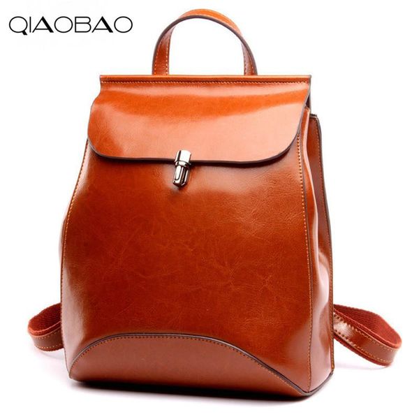 

qiaobao 100% cowhide leather woman backpack brand vintage backpack women softback school bags for teenagers