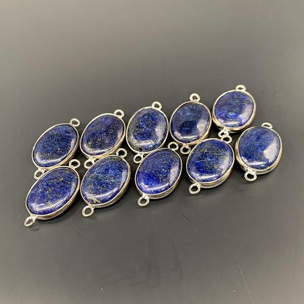 

charms lapis charm pendant nature stone rimmed with metal two-eared for women girl bracelet necklace fashion jewelry 15-20 mm, Bronze;silver