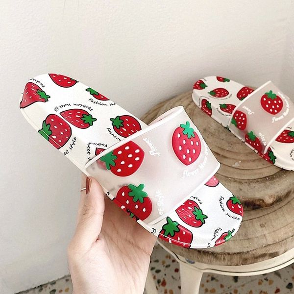 

cute women summer slippers fruit print home indoor bathroom shower slides thick soft sole flats strawberry outdoor ladies shoes #sm9p, Black