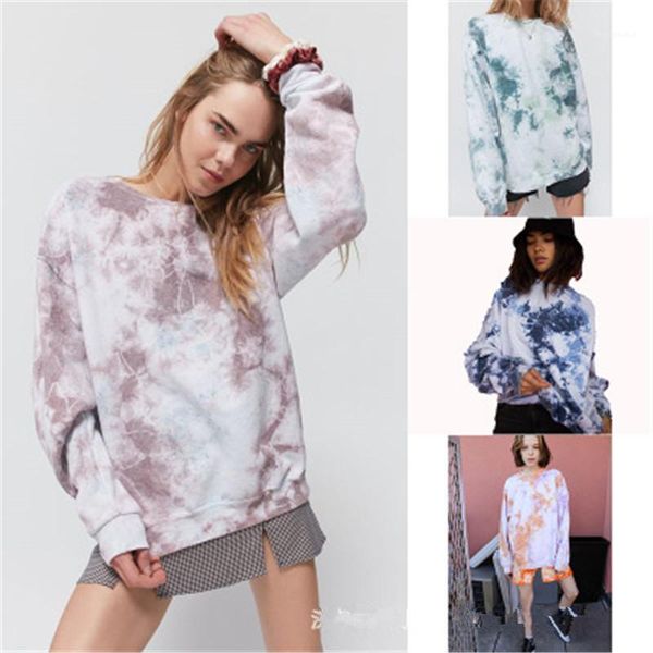 

sleeve round neck designer female casual tshirt sweatshirts women tie-dye loose t-shirt fashion occident trend long, White