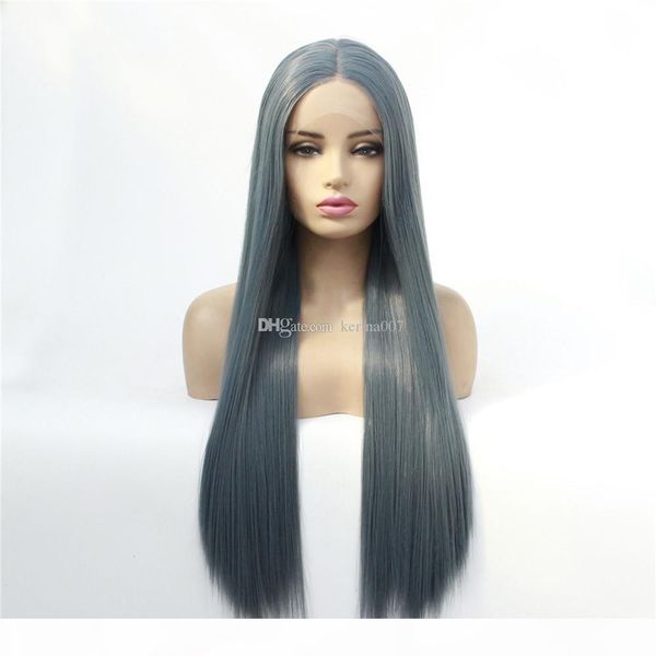 

long straight black synthetic lace front wig heat resistant fiber hair wigs