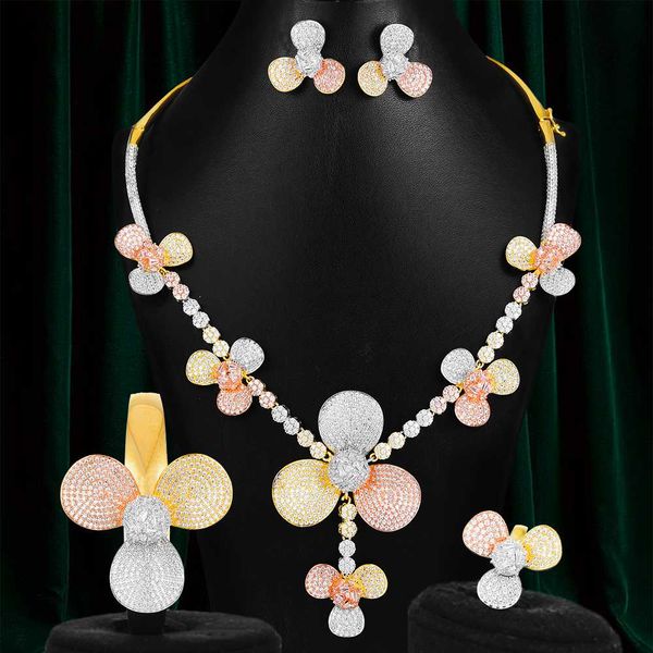 

ювелирные наборы siscathy 4шт африканский цветы для женщин свадьба цирконий дубай люкс роскошный набор высокого качества ожерелье, Silver