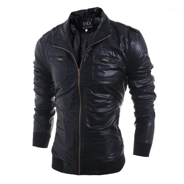 

men leather autumn&winter jacket biker motorcycle zipper outwear warm coat collar fashion men jacket jaqueta masculina 8.131, Black