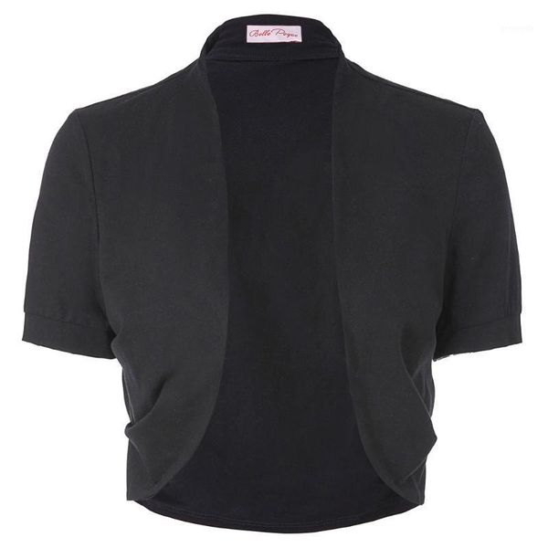 

summer womens bolero shrug ladies short sleeve pleated sides solid color coats1, Black;brown
