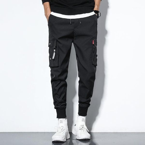 

2020 overalls men's summer thin trend tie leg haroon nine minutes students quick dry loose casual pants for men1, Black