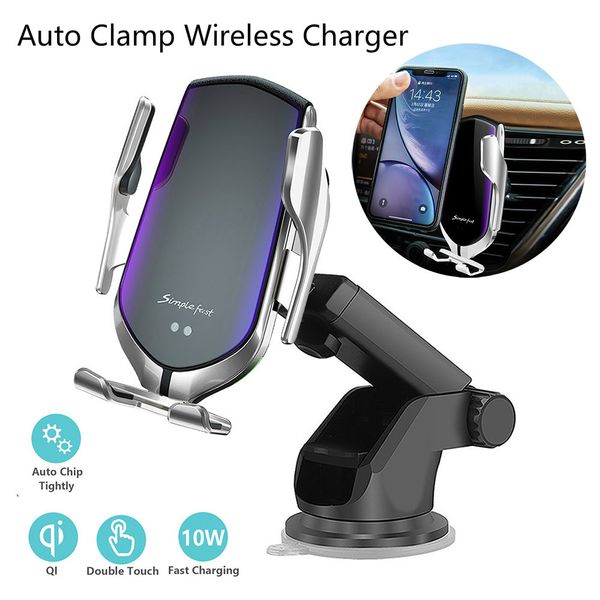 

automatic clamping 10w qi car wireless charger for iphone 11 pro x xs max infrared induction fast charger stand car phone holder