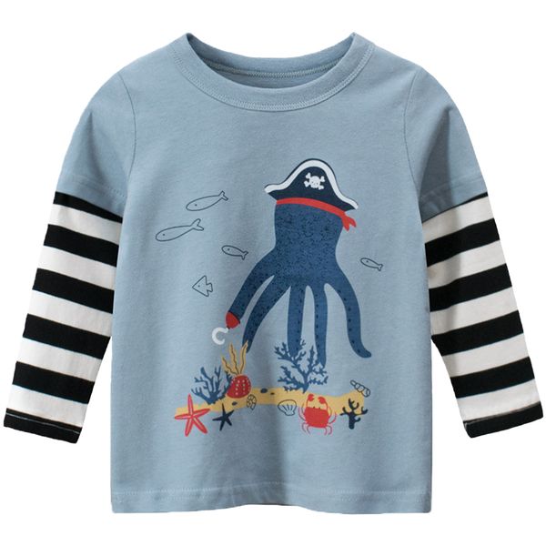 

children's clothing long sleeve cartoon t-shirt 100% cotton 2020 new autumn boys sweatshirt clothes cute baby girls clothes 2-8y q0112, Blue