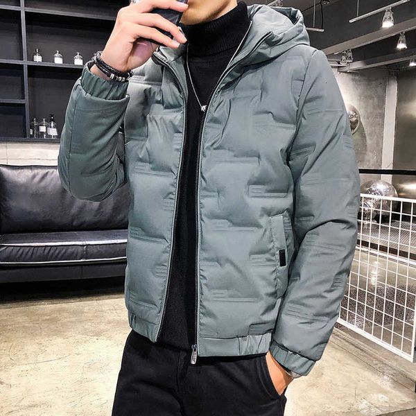 

high 2020 winter short new tooling down men's trend slim and handsome hooded jacket fashion, Black