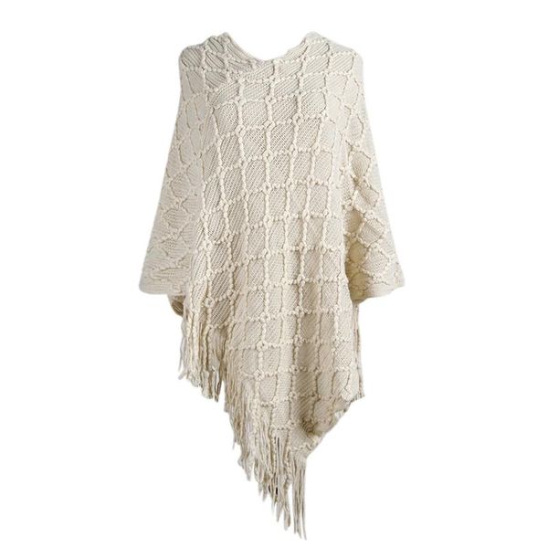 

autumn winter women oversized v-neck bat sleeve tassel knitted sweater shawl ladies casual solid color loose cloak scarf pullove, White;black