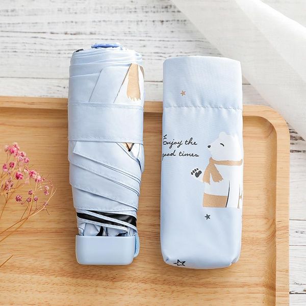

fashion mini woman umbrella five folding animal style black coating travel umbrella rain men brand light pocket girls parasol bbybcy