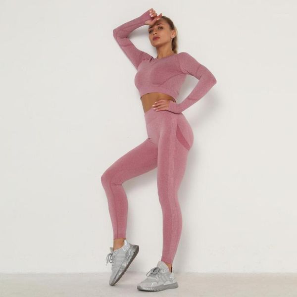 

yoga outfits custom logo women 2021 fitness long sleeve and leggings pink gym clothing workout seamless set1, White;red