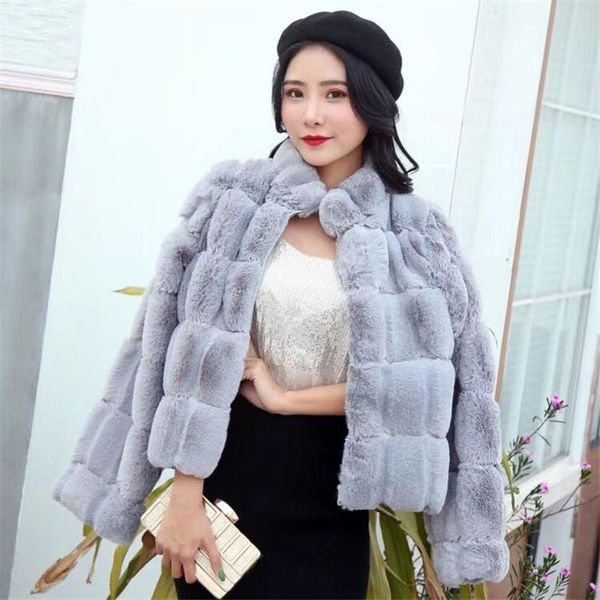 

2021 new winter faux fur jacket women fashion furry stripe cut plush outerwear classic luxurious ladies coat cozy casual, Black