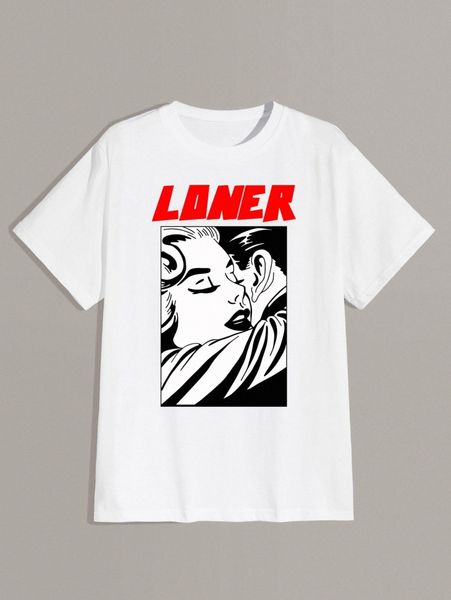 

romwe guys letter cartoon figure graphic tee f4h3#, White;black