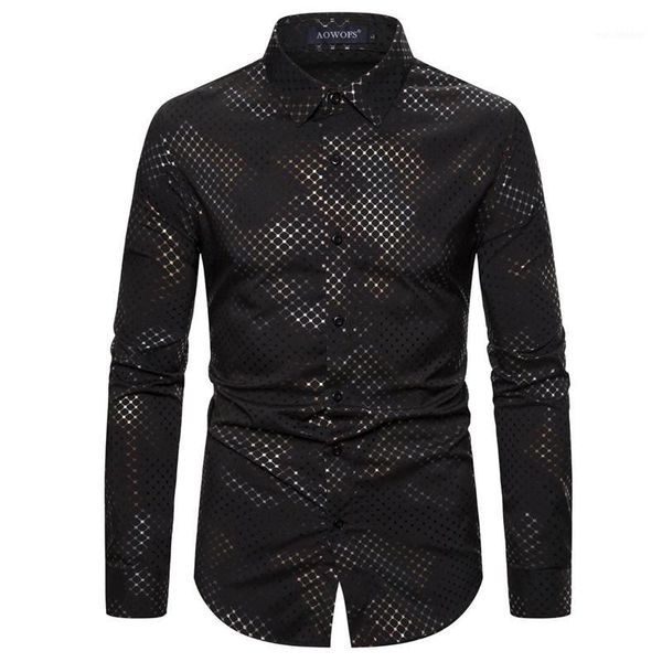 

mens hipster luxury black gold bronzing printed long sleeve dress shirt men wedding nightclub hip hop party singer stage shirts1, White;black