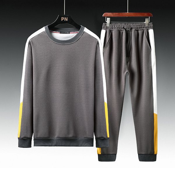 

2021 new autumn mens patchwork jacket+pants male two pieces long sleeve casual style men trasuit sportwear jogger brand yb46, Gray