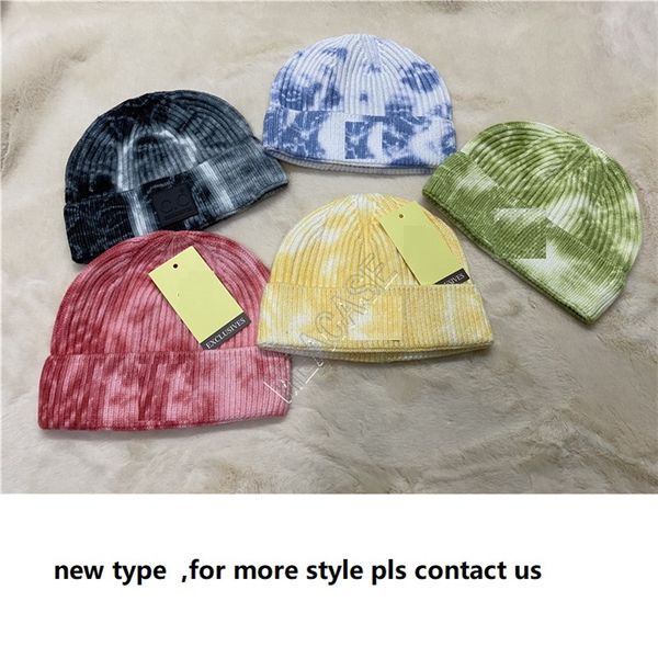 

модные зимние tie dye вязаные шапки теплый beanie для взрослых человек женщина череп caps мягкий stretch кабель открытый wool cap вязание be, Yellow