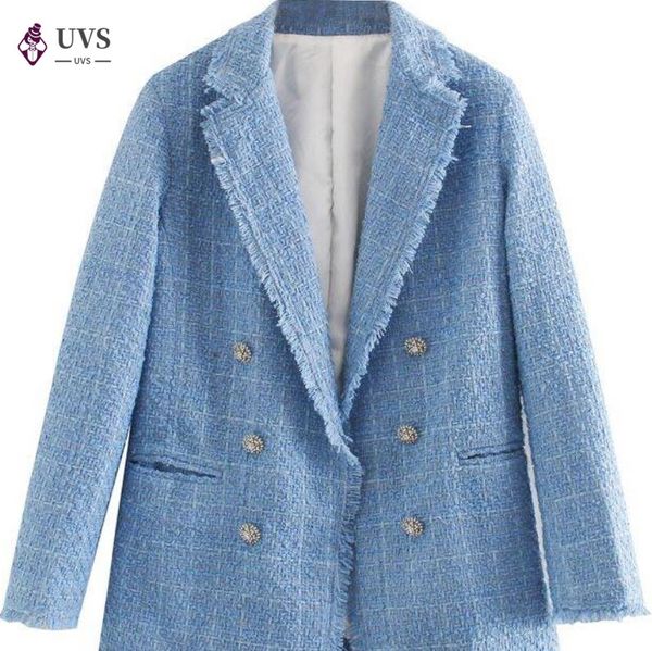 

2020 spring small fragrant diamond buttons tweed blazer women casual notched double breasted jackets women elegant suits female, White;black