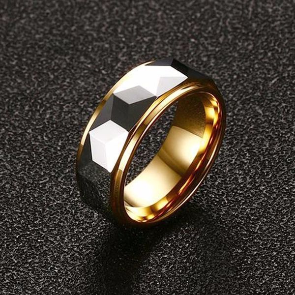 

tungsten carbide multi-faceted prism ring for men wedding band 8mm comfort fit sizes 201026, Golden;silver