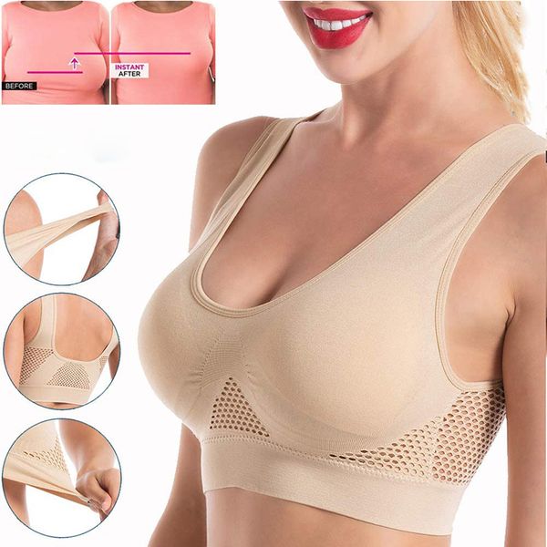 

gym clothing 2021 seamless mesh sports yoga bra women breathable liftup air with removable pad for running fitness exercise, White;black