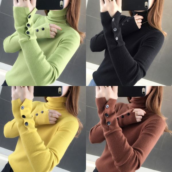 

осень зима 2019 slim fit с длинным рукавом груда высоко шеей кнопки sweaterunderpants sweaterknitted кнопкой нижней рубашкой для герметичног, White;black