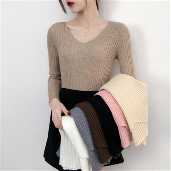 

women's sweaters 2021 basic v-neck solid autumn winter sweater pullover women female knitted slim long sleeve badycon z3622, White;black
