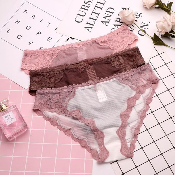 

8053 traceless lace women's underwear comfortable low waist breathable cotton crotch triangle, Black;pink