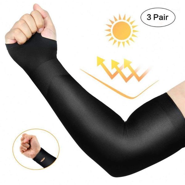 

elbow & knee pads 3 pairs summer arm sleeves outdoor sport cycling breathable uv sun protection fishing ski golf cover for men women1, Black;gray