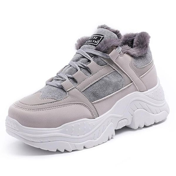

2020 shoes winter warm platform woman snow boots plush female casual sneakers faux suede leather female snowboots warm fur shoes, Black